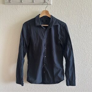 Theory Men’s Navy Blue Polka Dot White Patterned Casual Button Down Collared Top